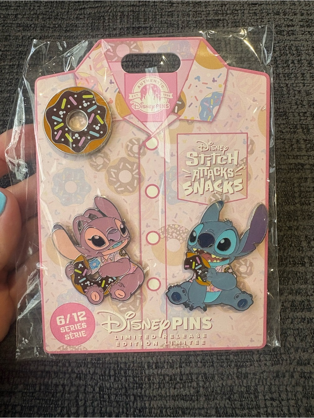 2024 Disney Pins Stitch Attacks Snacks Pin Set, 6/12 Series, Brand new in pack